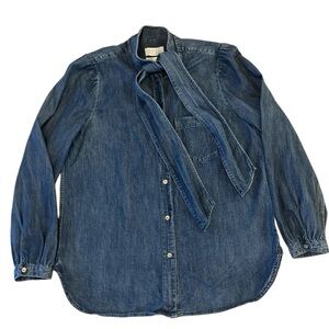 J. Crew Blue Denim Blouse with Puffed Sleeves